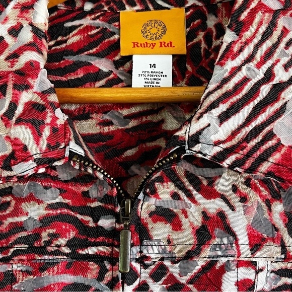 Ruby Rd Animal Print with Sheer Cutouts Jacket Business Casual Red Plus Size 14 - Picture 5 of 7